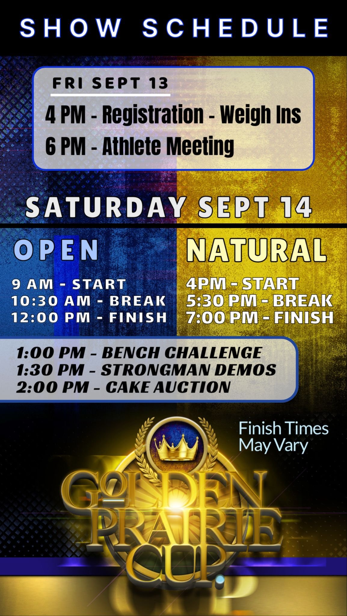 Golden Prairie Cup Show Schedule | Canadian Physique Alliance | Influential Sports